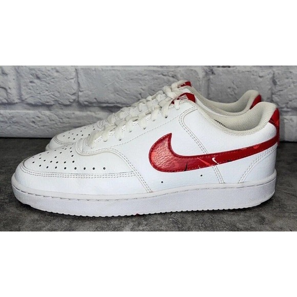NIKE Court Vision Low DM7588 Red Swoosh Print Leather Shoes Mens